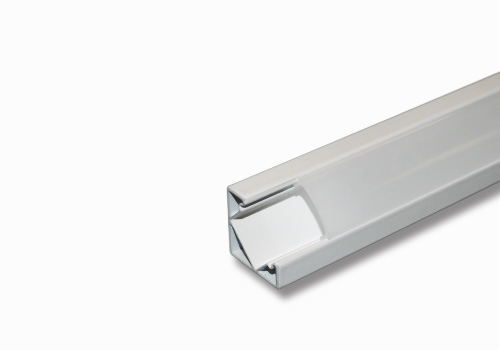 SLC-007S LED Extrusion - Anodized aluminum extrusion with 45-degree angle. Includes clear mounting clips, endcaps, and opal polycarbonate lens
