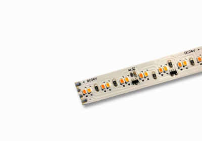 Diffusion SL7.5-DW-Indoor: 12mm flexible linear LED strip that dims to warm white. Can be cut every 14 LED chips (63mm/2.5˝) for customized sizing.