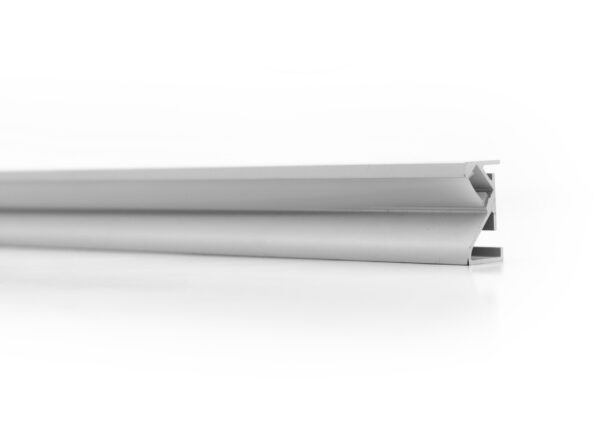 SLC-Micron-213R LED Channel - Narrow 45° angle anodized aluminum channel with mounting hardware, gray end caps, and opal polycarbonate lens for zero dotting.
