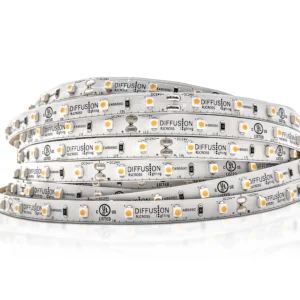Diffusion SL1-Indoor: flexible 8mm wide linear LED strip. Comes in 16' and 100' rolls, or custom cuts every 6 LEDs (100mm or 4"). Suitable for indoor lighting applications.