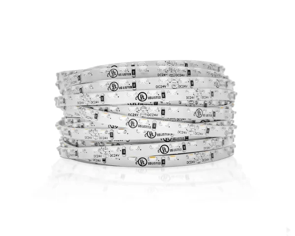 SL4-Indoor, a flexible 5mm wide side mount linear LED strip. Available for custom cut only, can be cut every 6 LEDs (50mm or 2 inches).