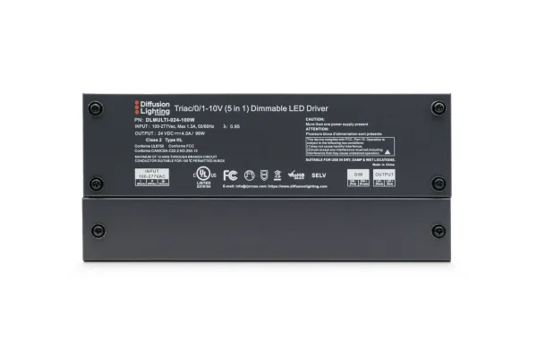 The Diffusion DLMULTI-024-100W is a Dimmable LED Driver that works with Forward / Reverse phase, ELV, Triac, or 0-10V Dimmers.