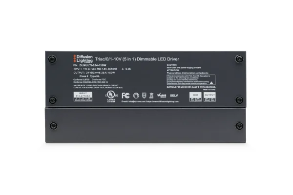 Diffusion DLMULTI-024-150W is a Dimmable LED Driver that works with Forward / Reverse phase, ELV, Triac, or 0-10V Dimmers.