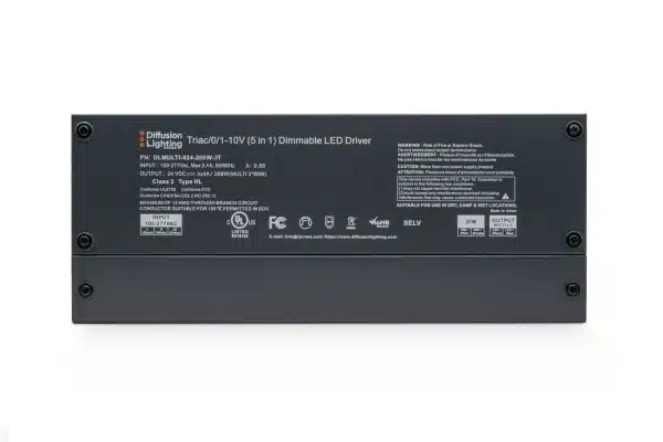 Diffusion DLMULTI-024-288W-3T is a three-tap Dimmable LED Driver that works with Forward / Reverse phase, ELV, Triac, or 0-10V Dimmers.