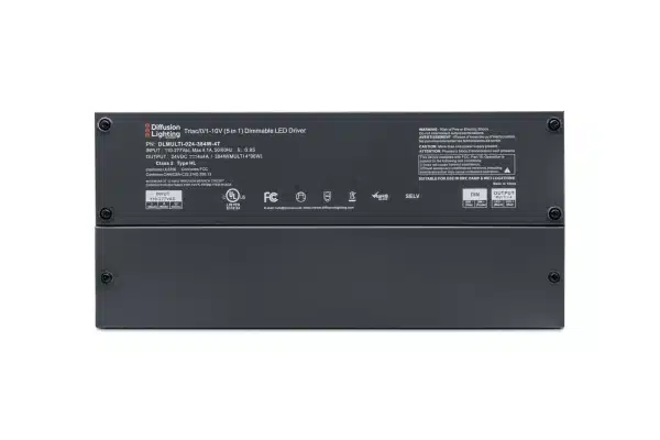 Diffusion DLMULTI-024-384W-4T is a Four-Tap Dimmable LED Driver that works with Forward / Reverse phase, ELV, Triac, or 0-10V Dimmers.